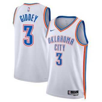Mens Oklahoma City Thunder #3 Josh Giddey White Association Edition Stitched Basketball Jersey Dzhi